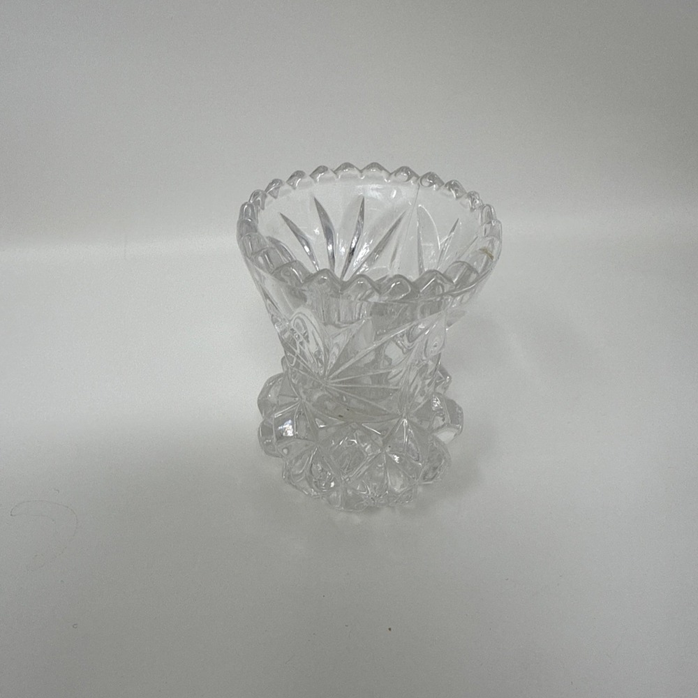 Vintage Cut Glass Bud Vase Leaded Crystal Fluted Toothpick Holder 3.80"H 2.50" W